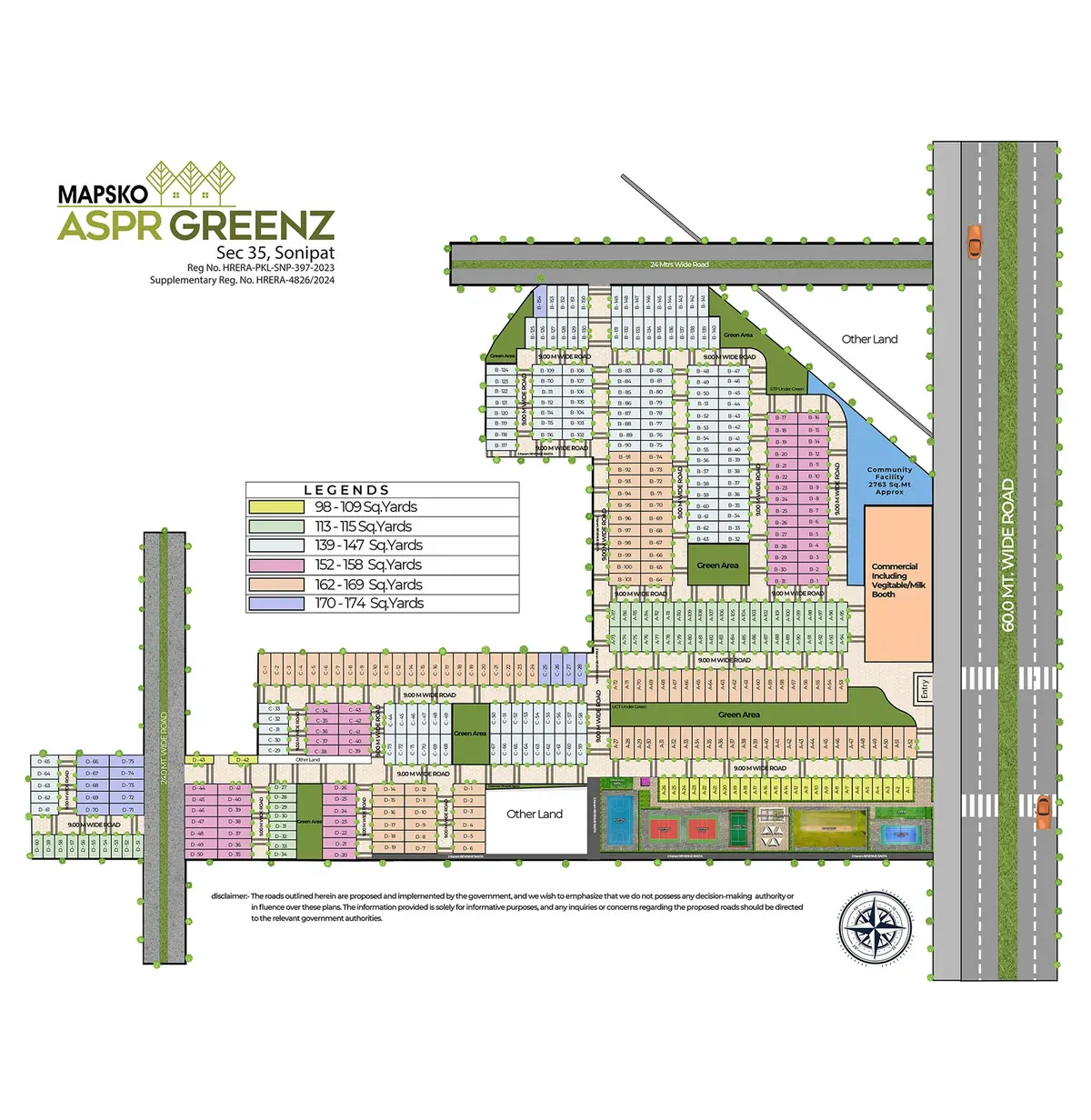 Master plan of Mapsko ASPR Greenz showing plot layout, parks, roads and community pockets